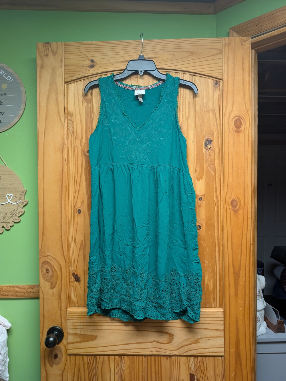 Sleeveless Teal Eyelet A-Line Dress